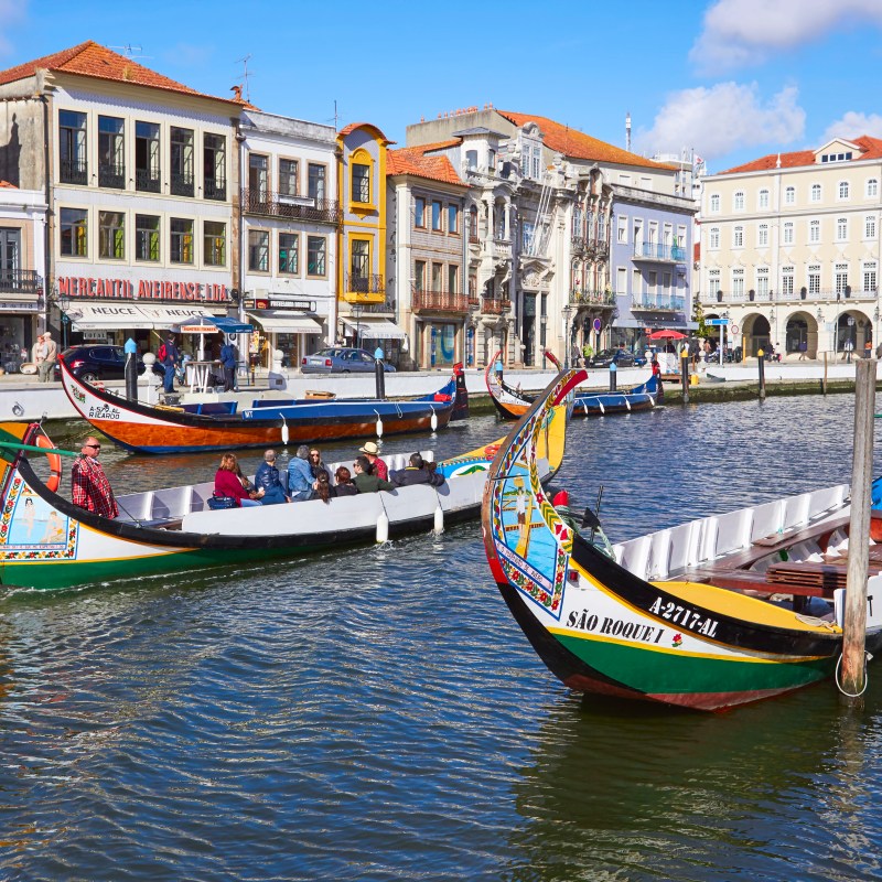 typical boats in the river in Aveiro city in Portugal